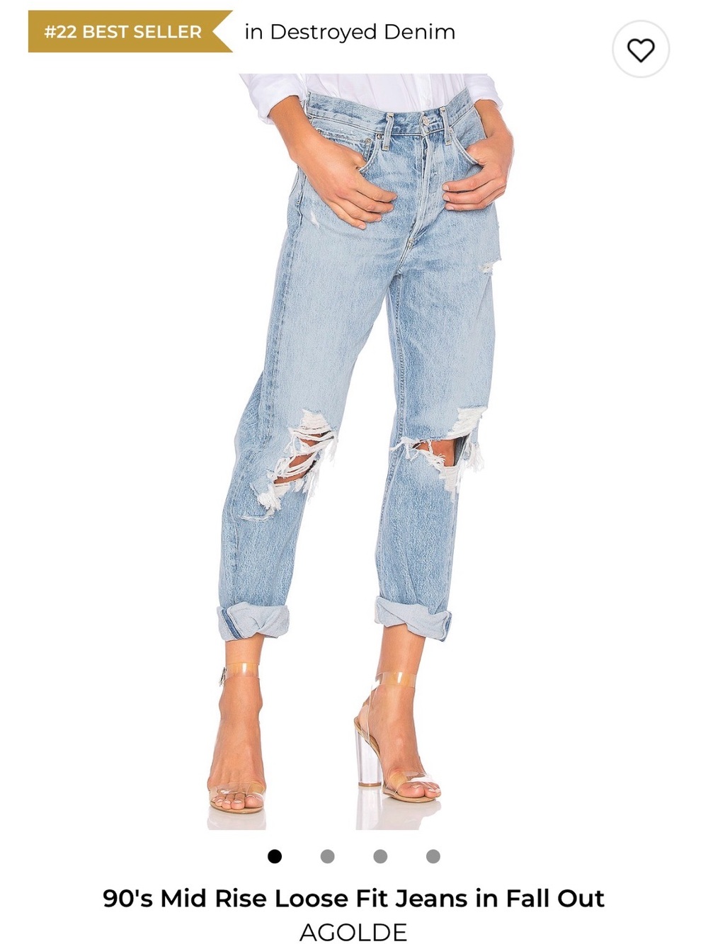 AGOLDE 90's Mid Rise Loose Fit Ripped Jeans - Light Blue- worn twice